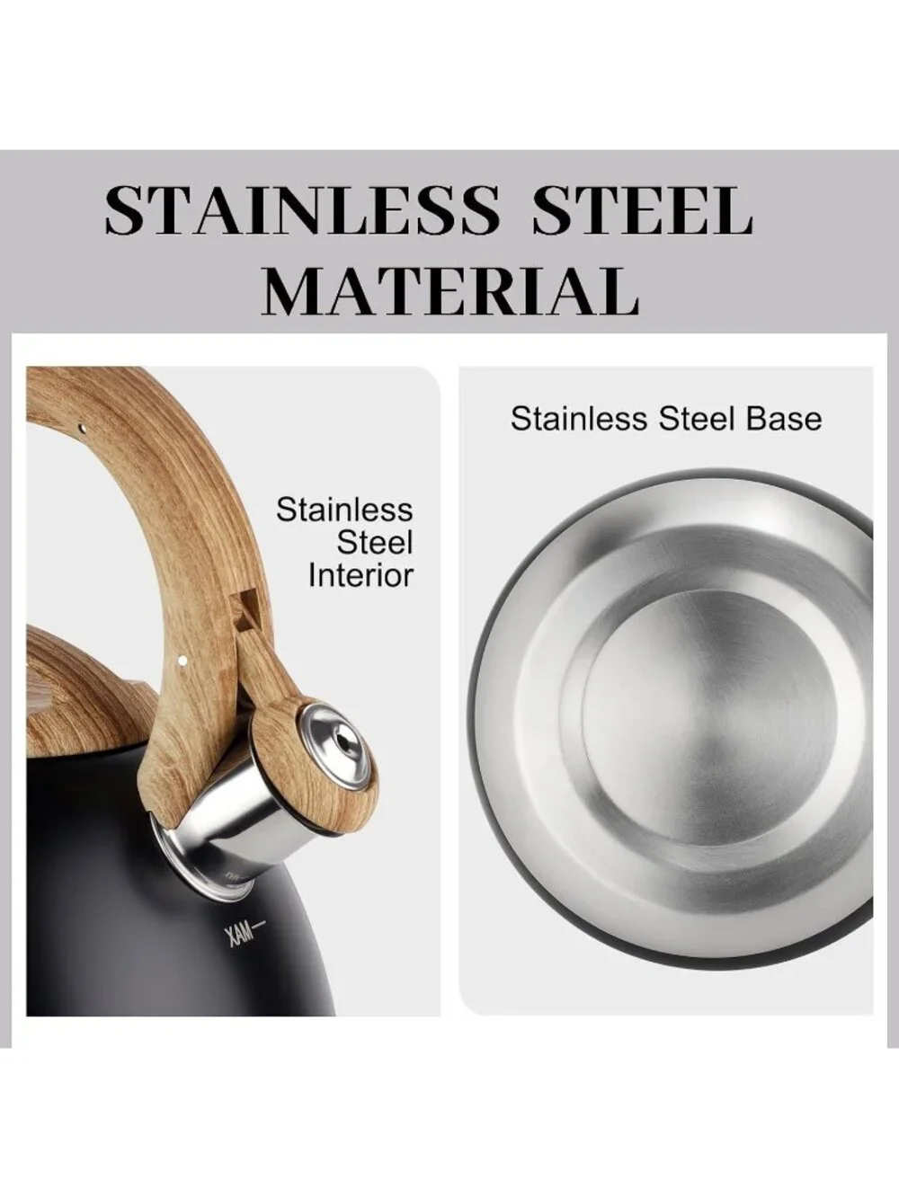 Black Stainless Steel Kitchen Whistling Tea Kettles 2.6QT Stovetop Cookware Pot